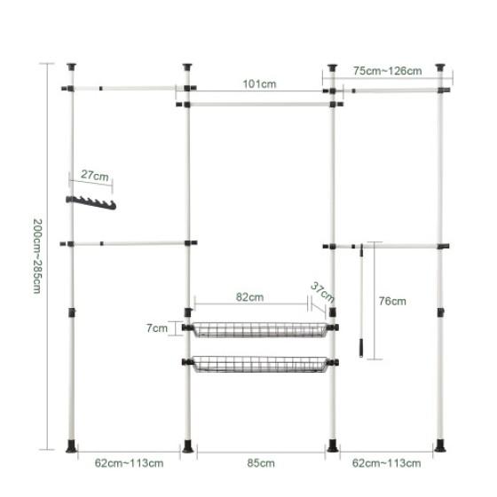 Rak Penyimpanan Lemari SoBuy® KLS04 yang Dapat Disesuaikan dengan Gantungan Baju Teleskopik